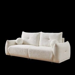 Lamb's Wool 2 Seater Cushion Sofa Comfortable Sofa For Living Room Bedroom And Other Casual Spaces Lamb's Wool Sofa With 2 Cushions And 2 Ball Pillows (Set of 2) - Beige