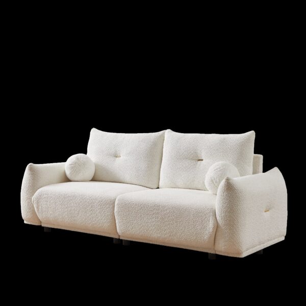 Lamb's Wool 2 Seater Cushion Sofa Comfortable Sofa For Living Room Bedroom And Other Casual Spaces Lamb's Wool Sofa With 2 Cushions And 2 Ball Pillows (Set of 2) - Beige