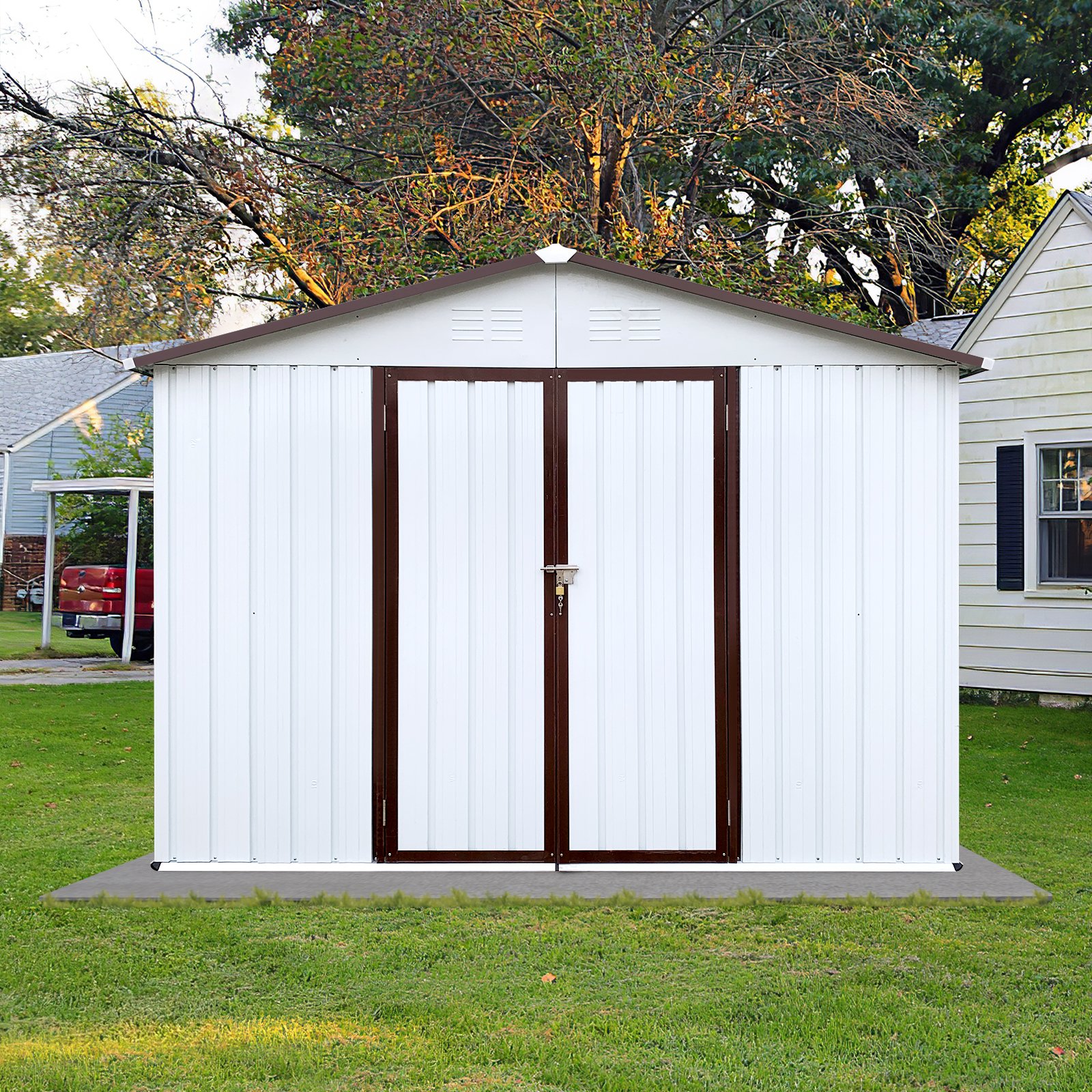 10'x8' Garden Sheds Outdoor Storage Sheds - White / Coffee - Image 5