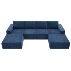 Modular U Shaped Sectional With Ottomans, Luxury Cloud Floor Couch With Deep Seat Fully Compressed Upholstered Sofa - Navy