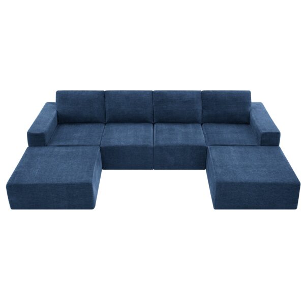 Modular U Shaped Sectional With Ottomans, Luxury Cloud Floor Couch With Deep Seat Fully Compressed Upholstered Sofa - Navy