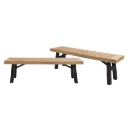 Outdoor Bench With Slat Panel Design And Frame (Set of 2) - Natural / Gray