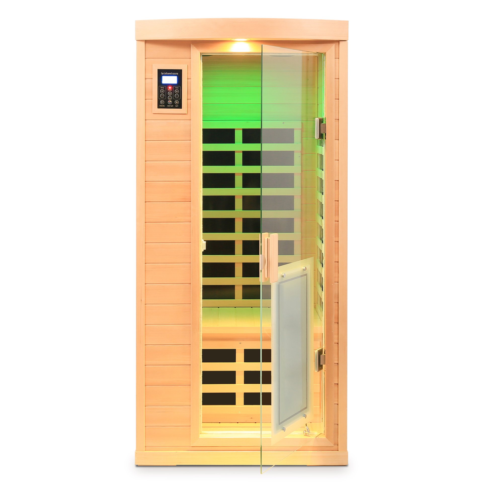 Low Emf Front Door With Heating Panel 1 People Hemlock Far Infrared Indoor Sauna Room - Natural - Image 8