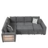 U-Shaped Sectional Sofa Pull-Out Sofa Bed With Two USB Ports, A Storage Chaise Lounge And Four Back Pillows For Living Room - Gray - Image 13