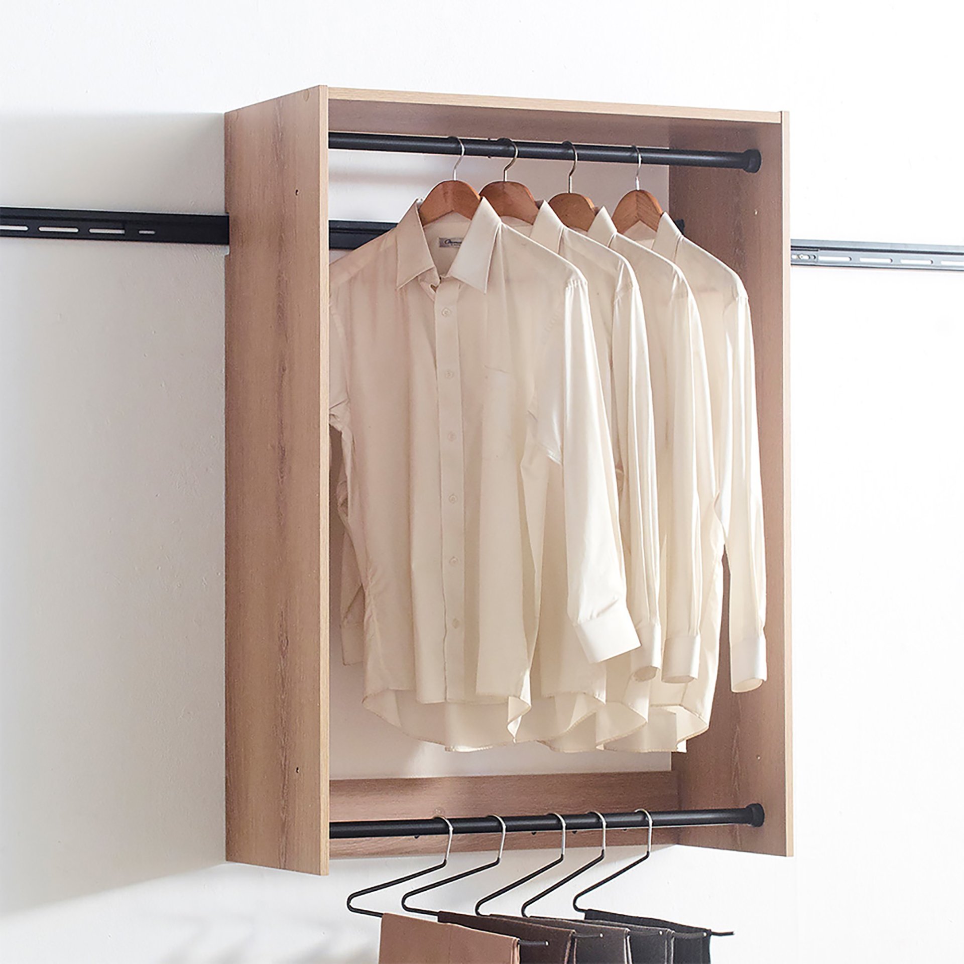 Devi - Wall Mounted Wood Closet System, Modular Units And Warm - Oak - Image 5