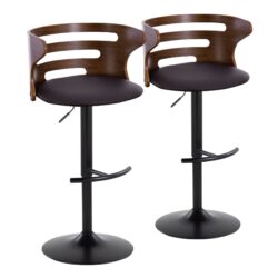 Cosi - Mid-Century Modern Adjustable Barstool With Swivel With Rounded T Footrest (Set of 2) - Black / Walnut / Brown