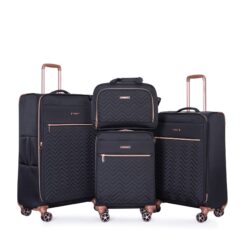 4 Piece Set (16/20/24/28), Softshell Suitcase Spinner Wheels Terylene Luggage Sets Carry On Suitcase Luggage Lightweight Durable Suitcase - Black