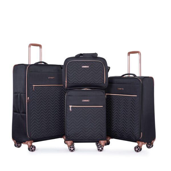 4 Piece Set (16/20/24/28), Softshell Suitcase Spinner Wheels Terylene Luggage Sets Carry On Suitcase Luggage Lightweight Durable Suitcase - Black