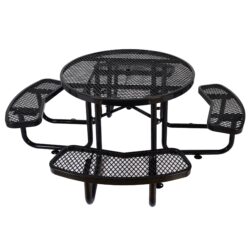 Round Outdoor Steel Picnic Table, With Umbrella Pole - Black