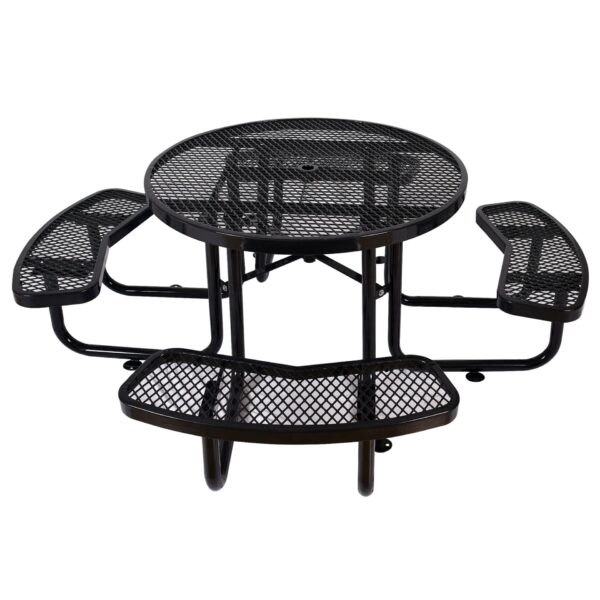 Round Outdoor Steel Picnic Table, With Umbrella Pole - Black