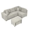 Sectional Sofa L-Shaped Sofa Couch Pull-Out Sofa Bed With A Movable Ottoman, Two USB Ports And Two Cup Holders For Living Room - Gray - Image 16