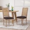French Country Dining Chair Set With Upholstered Seats And Cane Backrest - Brown - Image 4