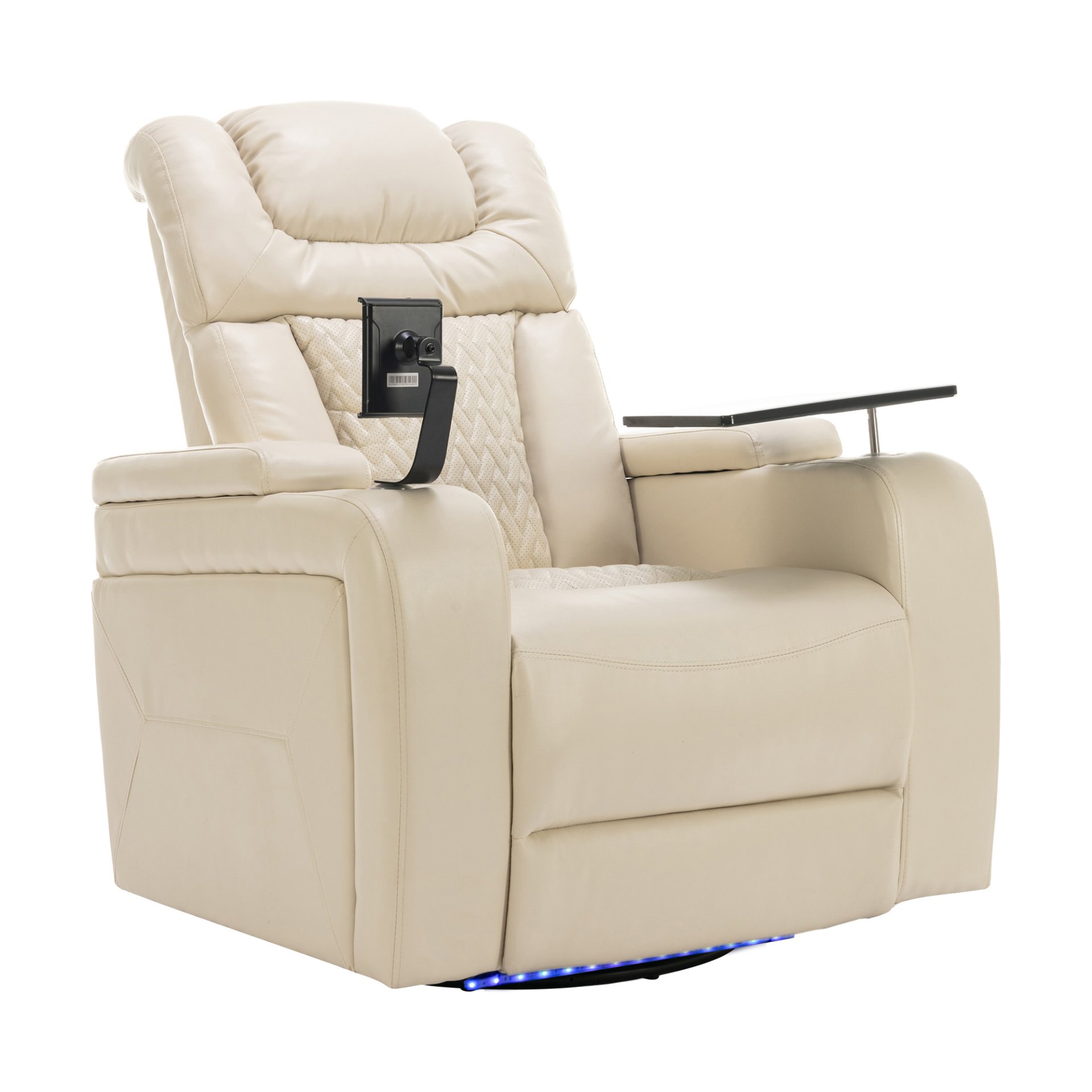 Home Theater Recliner With 270 Degree Swivel, Power Recliner With Tray Table, Phone Holder, Cup Holder, USB Port - White - Image 11