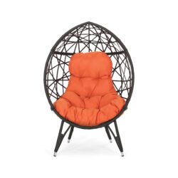 Outdoor Wicker Teardrop Chair With Cushion - Orange / Brown