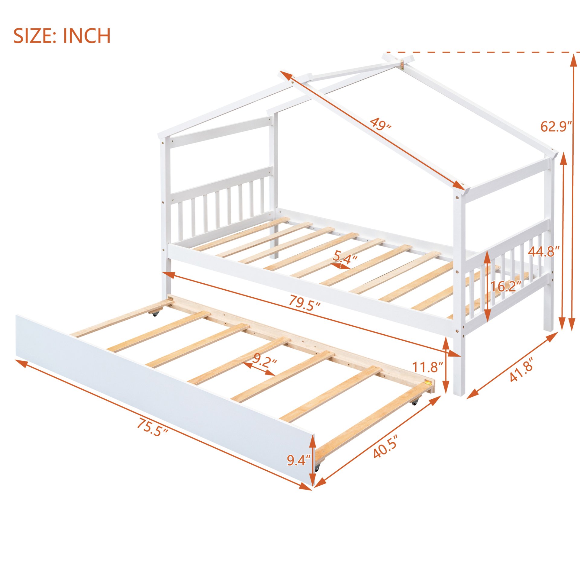 Twin Size House Bed With Twin Size Trundle - White - Image 5
