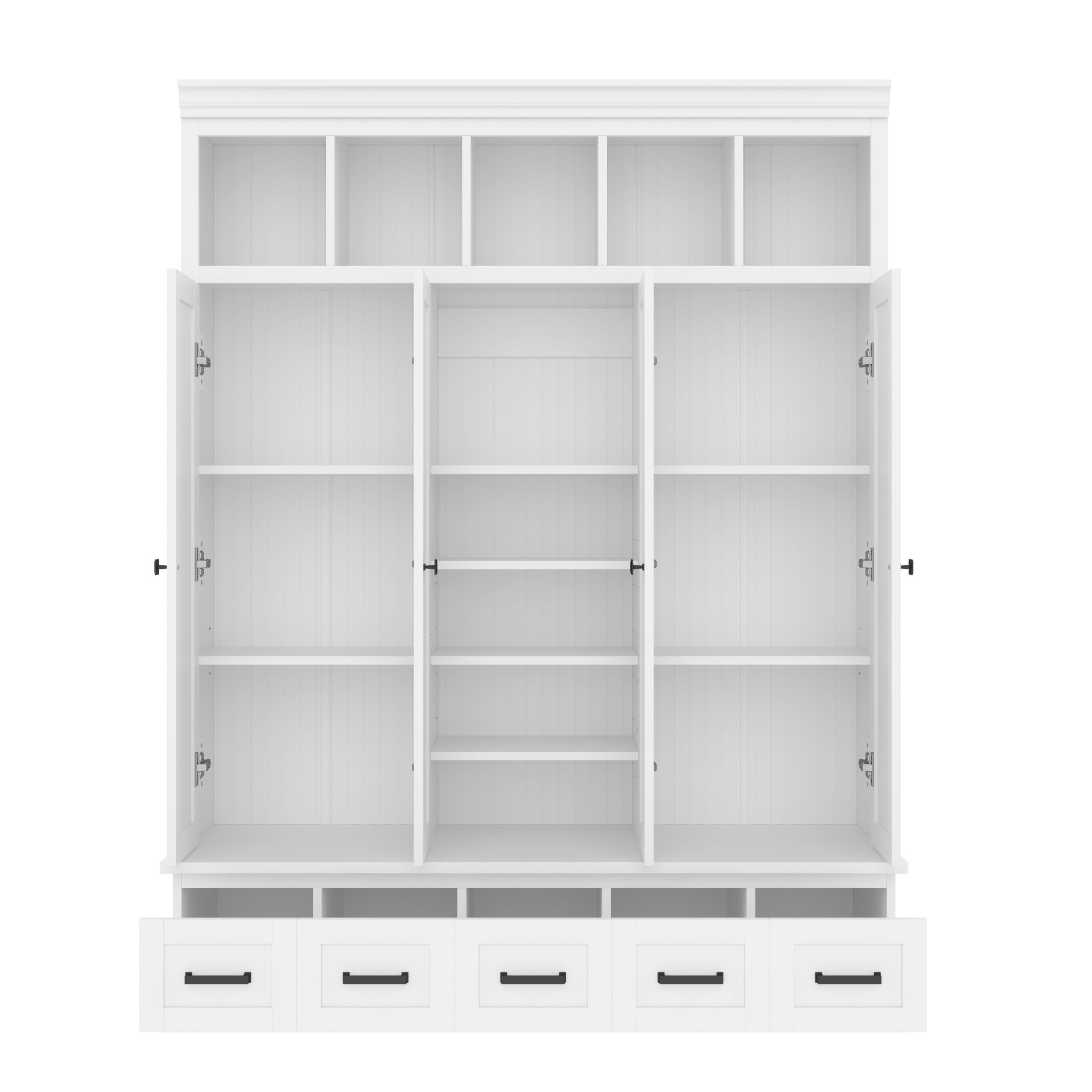 Hall Tree With Bench And 5 Storage Cubbies, Modern Entryway Storage Organizer Cabinet With 4 Doors, 5 Drawers And Adjustable Shelves For Hallway, Entryway, Living Room - White - Image 11