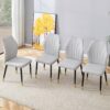 Modern Dining Chairs (Set of 4) With Stylish Patterned Backrest And Black Metal Legs - Light Gray - Image 5