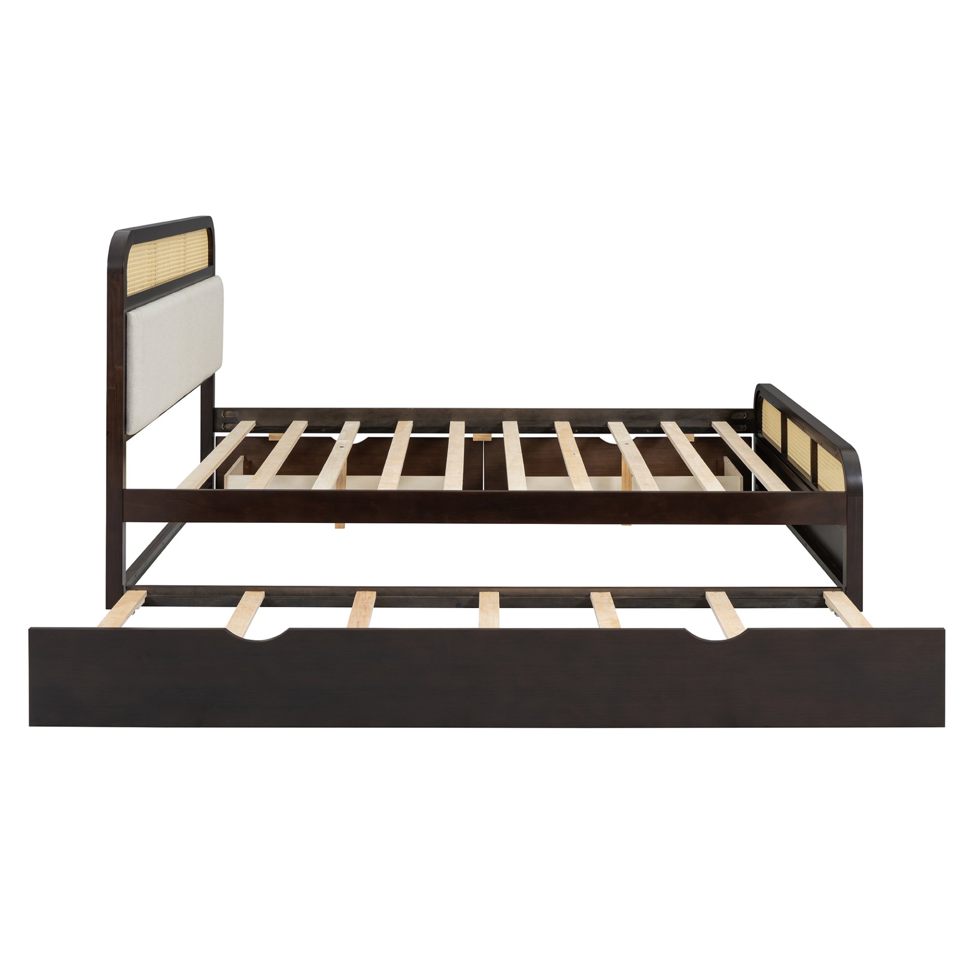 Queen Size Platform Bed With Trundle And 2 Drawers - Espresso - Image 9