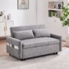 Pull Out Sleep Sofa Bed Loveseats Sofa Couch With Adjsutable Backrest, Storage Pockets, 2 Soft Pillows, USB Ports For Living Room, Bedroom, Apartment, Office - Gray - Image 3