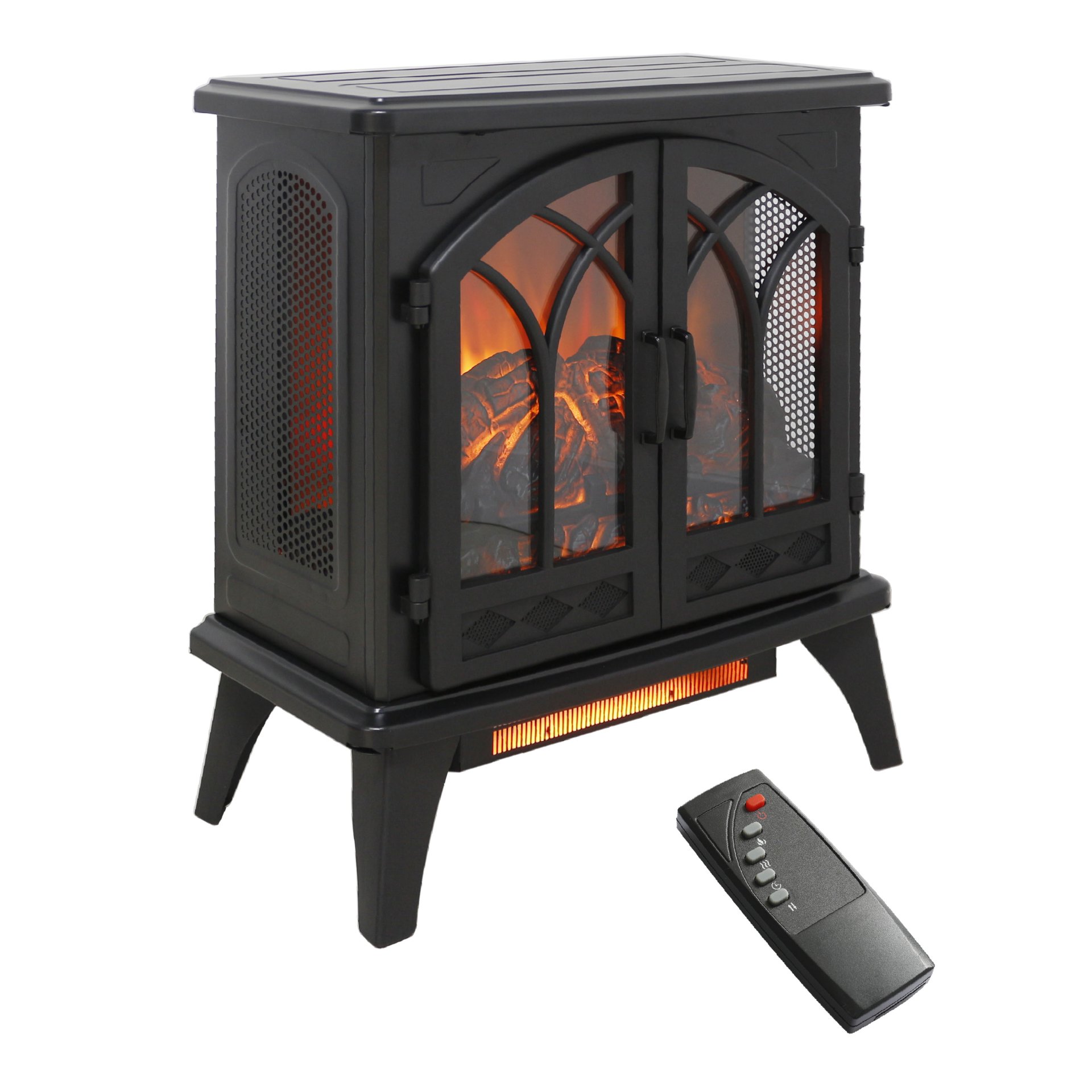 24" 3D Flame Electric Infrared Quartz Fireplace Stove With Remote Control - Antique Black - Image 4