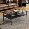 Rectangle Coffee Table With Tempered Glass Top, Modern Table For Living Room - Gray / Black - Image 2