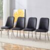 Modern Dining Chairs (Set of 4) With Backrest And Silver Metal Legs For Home And Office - Black - Image 2