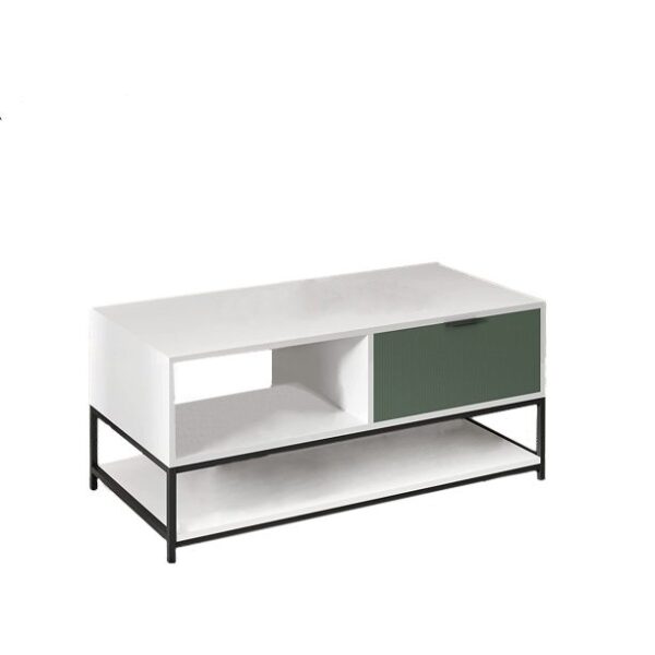 Watson - Wood Coffee Table Steel Frame With Shelves And Drawer - White And Green