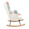 Mid Century Rocking Chair With Ottoman Patchwork Linen Wood Legs Design Living Room And Bedroom - Colorful - Image 8