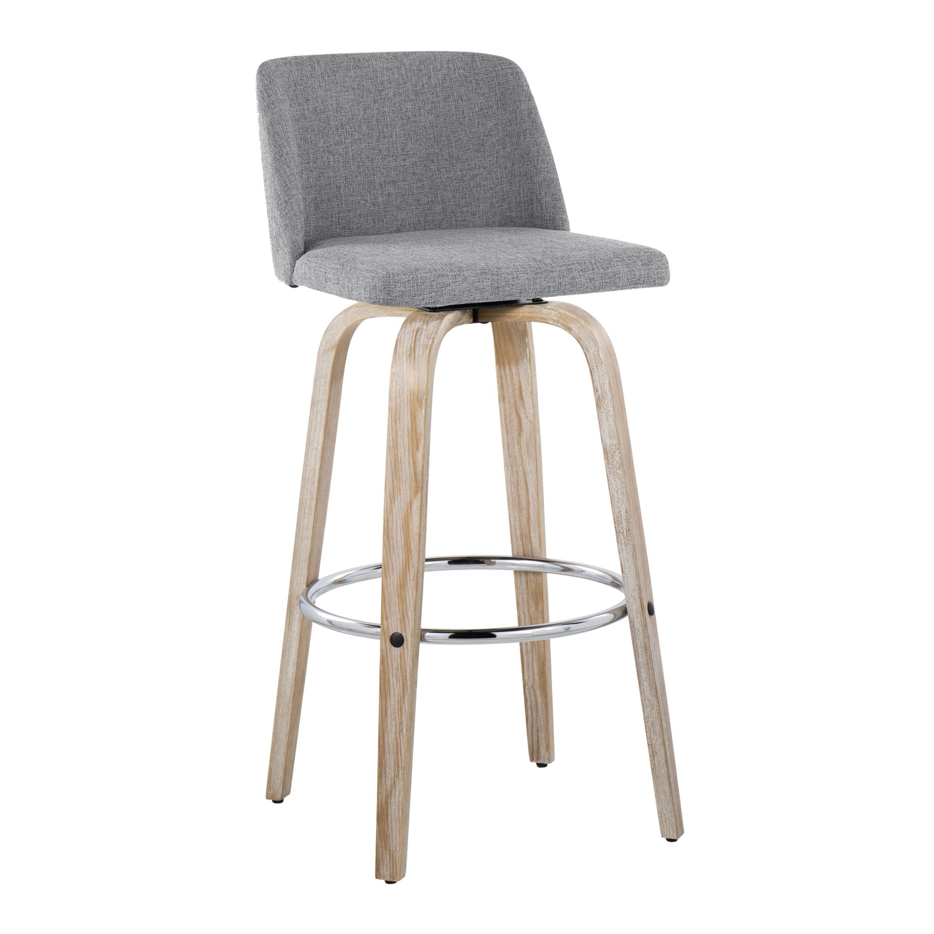 Toriano - Contemporary Fixed Height Barstool With Swivel With Round Footrest (Set of 2) - Whitewashed / Gray - Image 2