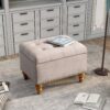 Retro Style Square Velvet Upholstered Ottoman With Storage, Elegant Design - Pink - Image 4