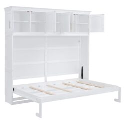 Queen Size Murphy Modern Wall Bed With Top Cabinets, Space Saving Design - White