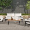 Zara - Dowel Frame Patio Coffee Table With Teak Top - Black / Natural / Teak - Image 2