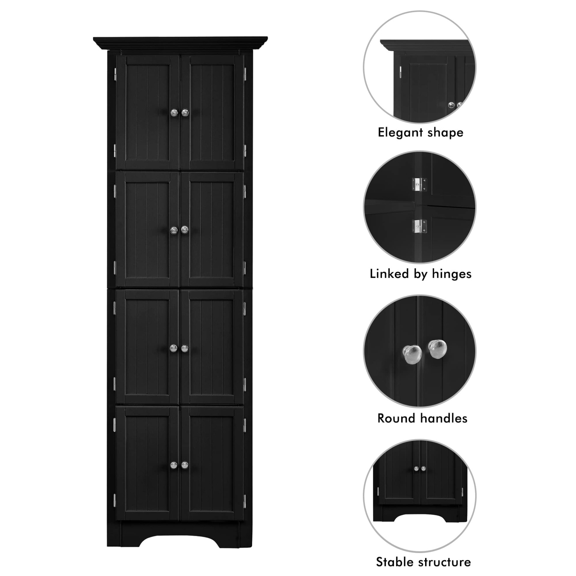 Tall Storage Cabinet With Doors And 4 Shelves For Living Room, Kitchen, Office, Bedroom, Bathroom, Modern - Black - Image 6