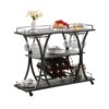 Industrial Bar Cart Kitchen Bar & Serving Cart For Home With Wheels 3 Tier Storage Shelves - Black / Gray - Image 6