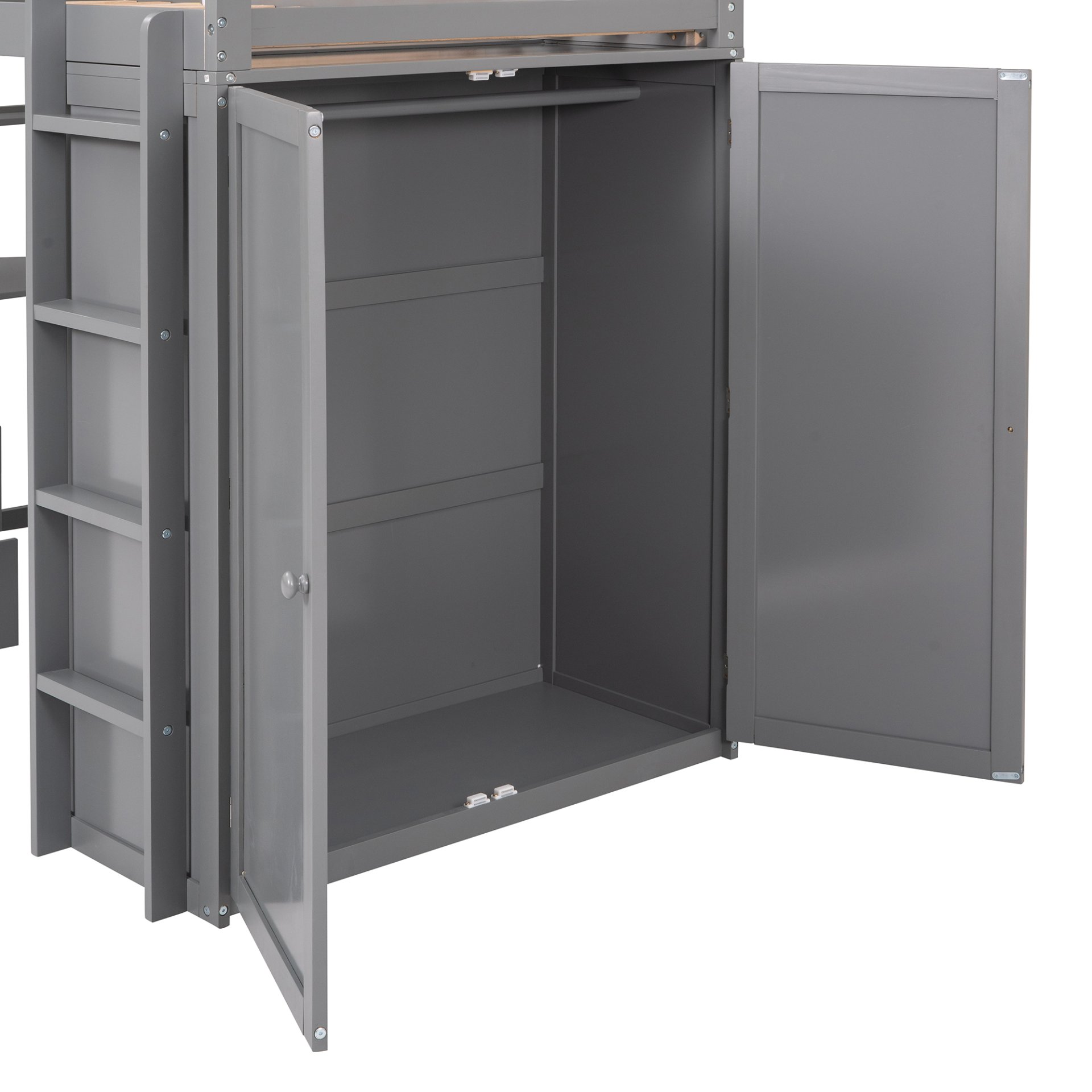 Twin Size Loft Bed With Drawers, Desk, And Wardrobe - Gray - Image 15