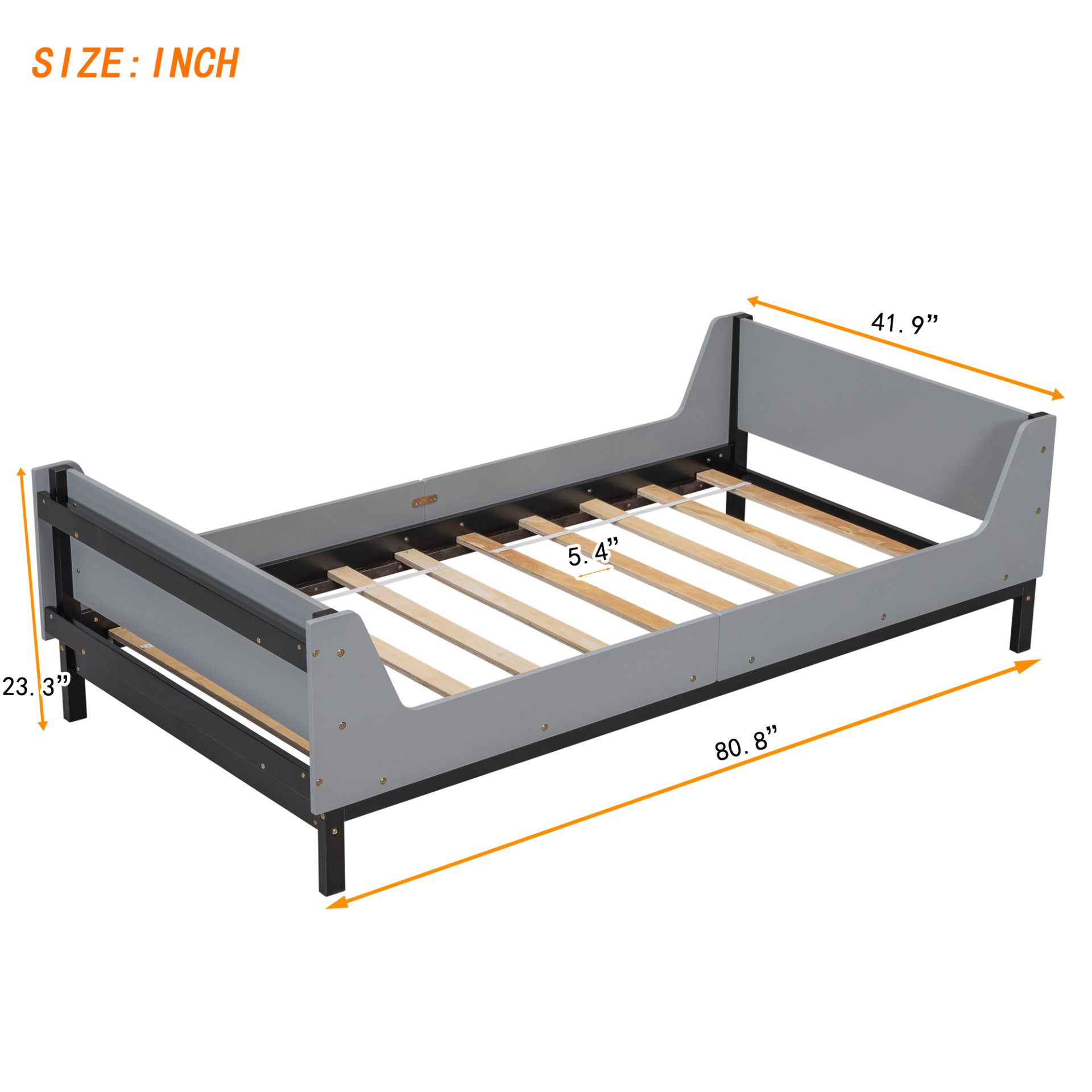 Twin Bed With Headboard, Footboard, Safeguards, Built-In Bed-End Book Storage Rack - Gray - Image 24