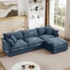 Modern Modular Sectional Sofa Shaped Couch Set With Movable Ottoman - Blue - Image 3