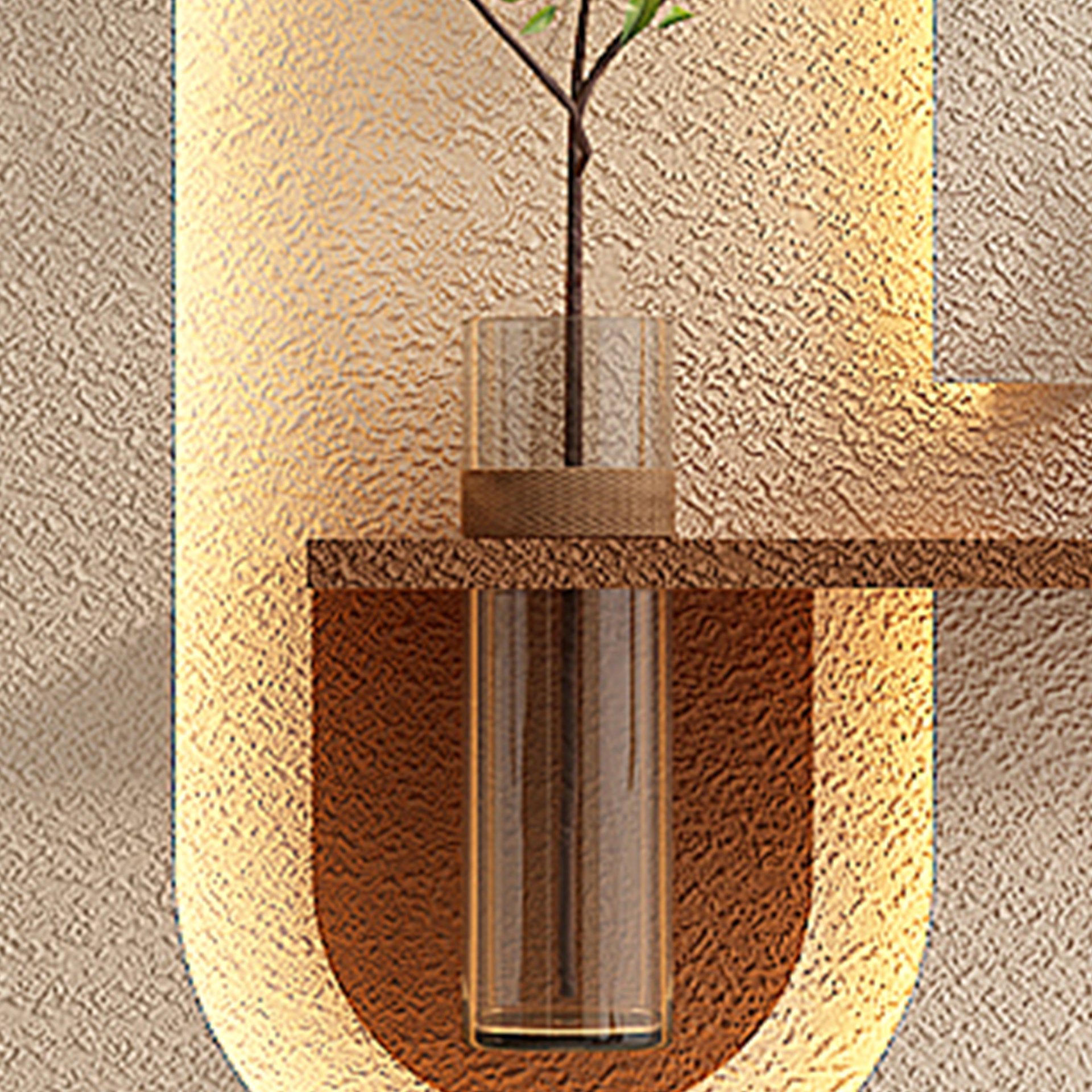 Adjustable 3 Color LED Sandstone Wall Decor With Simulated Plants, Glass Vase & Rabbit Statue - Light Coffee - Image 12