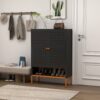 Gjg Hua - Shoe Cabinet With Ergonomic Steel Handle And Breathable Butterfly Door - Black - Image 2
