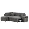 Convertible Sleeper, Sectional Pull Out Sofa Bed With Storage Ottoman, 2 Throw Pillows, 2 Stools, Wireless Charger And Two Hidden USB Ports For Living Room - Dark Gray - Image 23