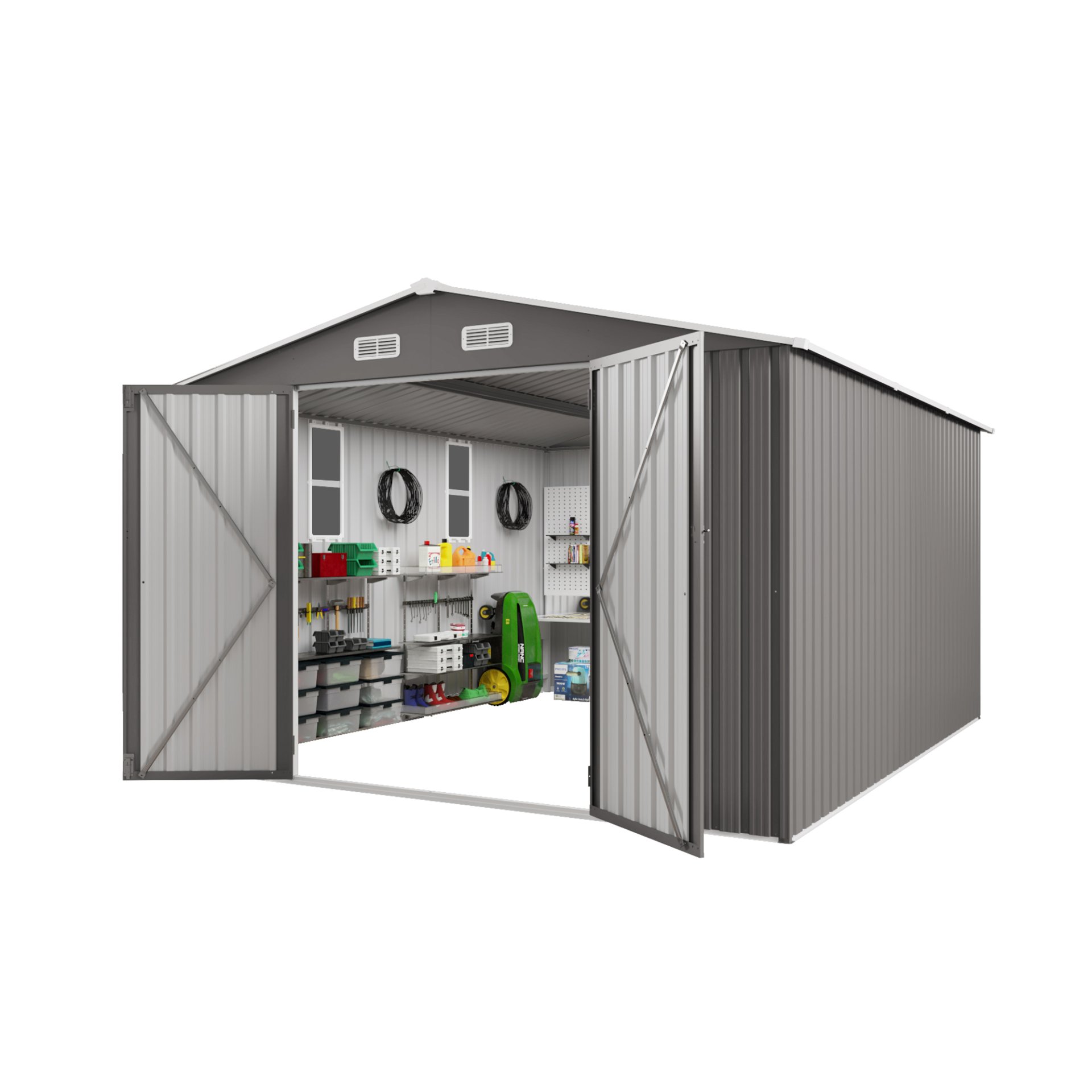 Large Metal Garden Shed With Double Door And Windows Waterproof Tool Shed - Gray - Image 13