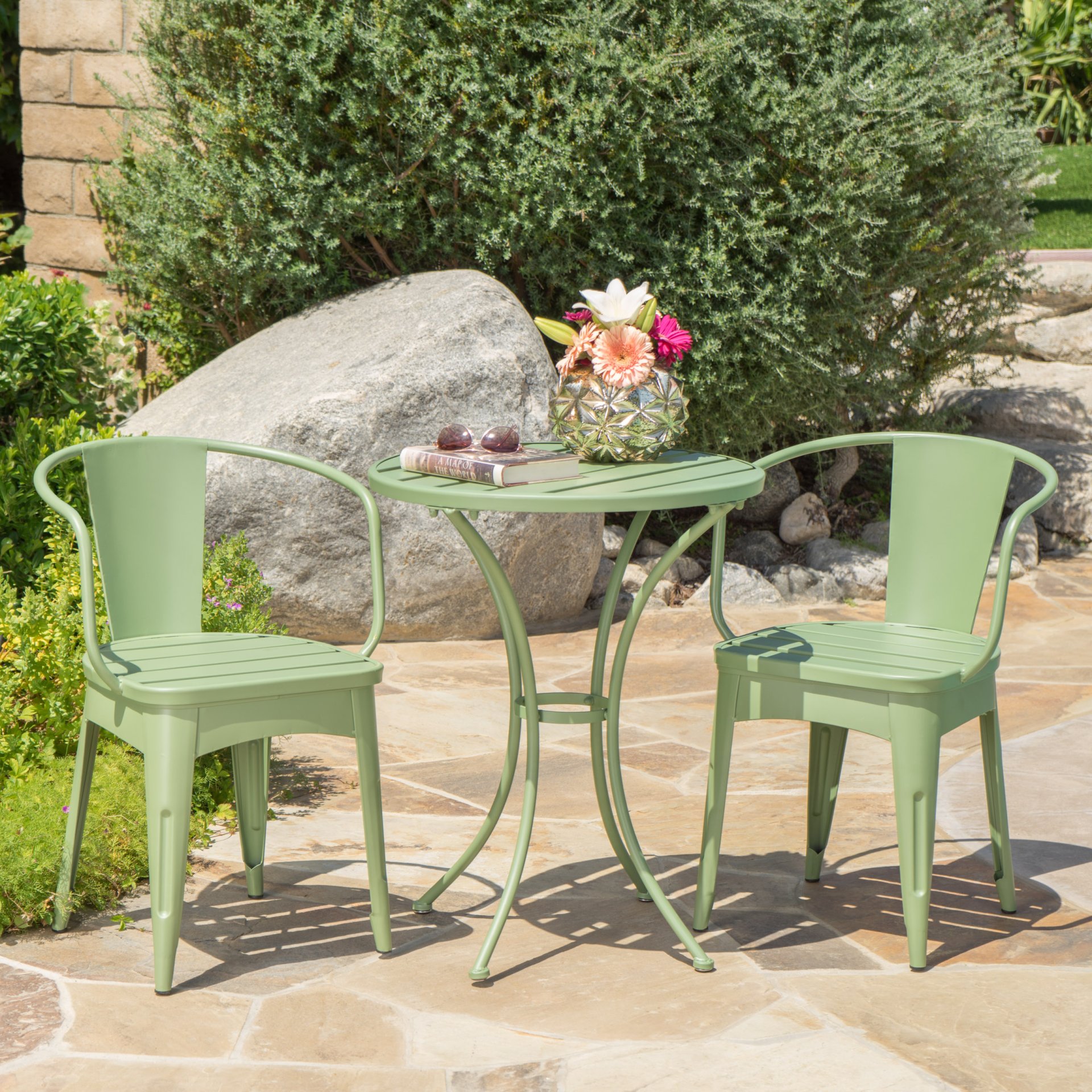 3 Piece Bistro Set With Table And 2 Chairs - Green - Image 2