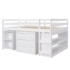 Full Loft Low Study Bed With Cabinet, Shelves And Rolling Portable Desk, Multiple Functions - White - Image 2