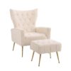 Modern Accent Chair With Ottoman, Comfy Armchair For Living Room, Bedroom, Apartment, Office - Beige - Image 13