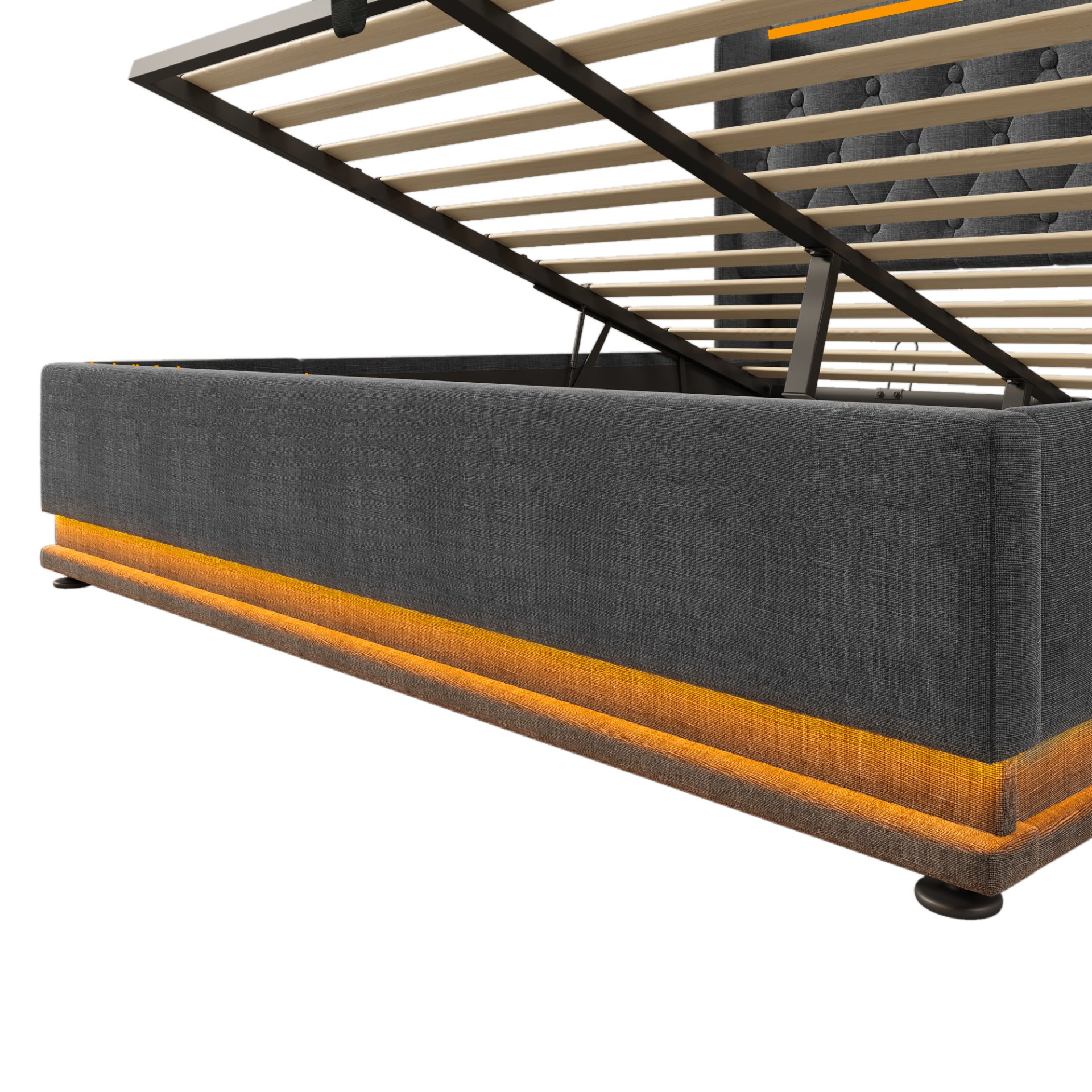 Full Size Upholstered Bed, 360 Surround LED Function, Buttons / Apps / Remote Control, Hydraulic Storage Bed With USB Type-C Charging (Without Mattress) - Gray - Image 24