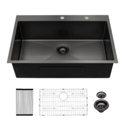 Topmount Kitchen Sink 16 Gauge Stainless Steel Single Bowl - Black / Gray
