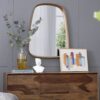 Irrgeular Mirror With Wood Frame, Wall Mirror For Living Room Bathroom Entryway - Brown - Image 4