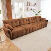 Modern 4 Seater Sofa With Solid Wood Frame, High Resilience Cushions - Burnt Orange - Image 13