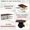 Adjustable End Table With Wheels, Modern Multifunctional Sofa Side Table With Lift Top, 360°Rotating Top And Storage Space For Living Room, Small Space - Brown / White - Image 6