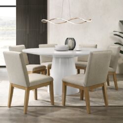 Jasper - 7 Piece Round Dining Table Set With Driftwood Finish Chairs - White